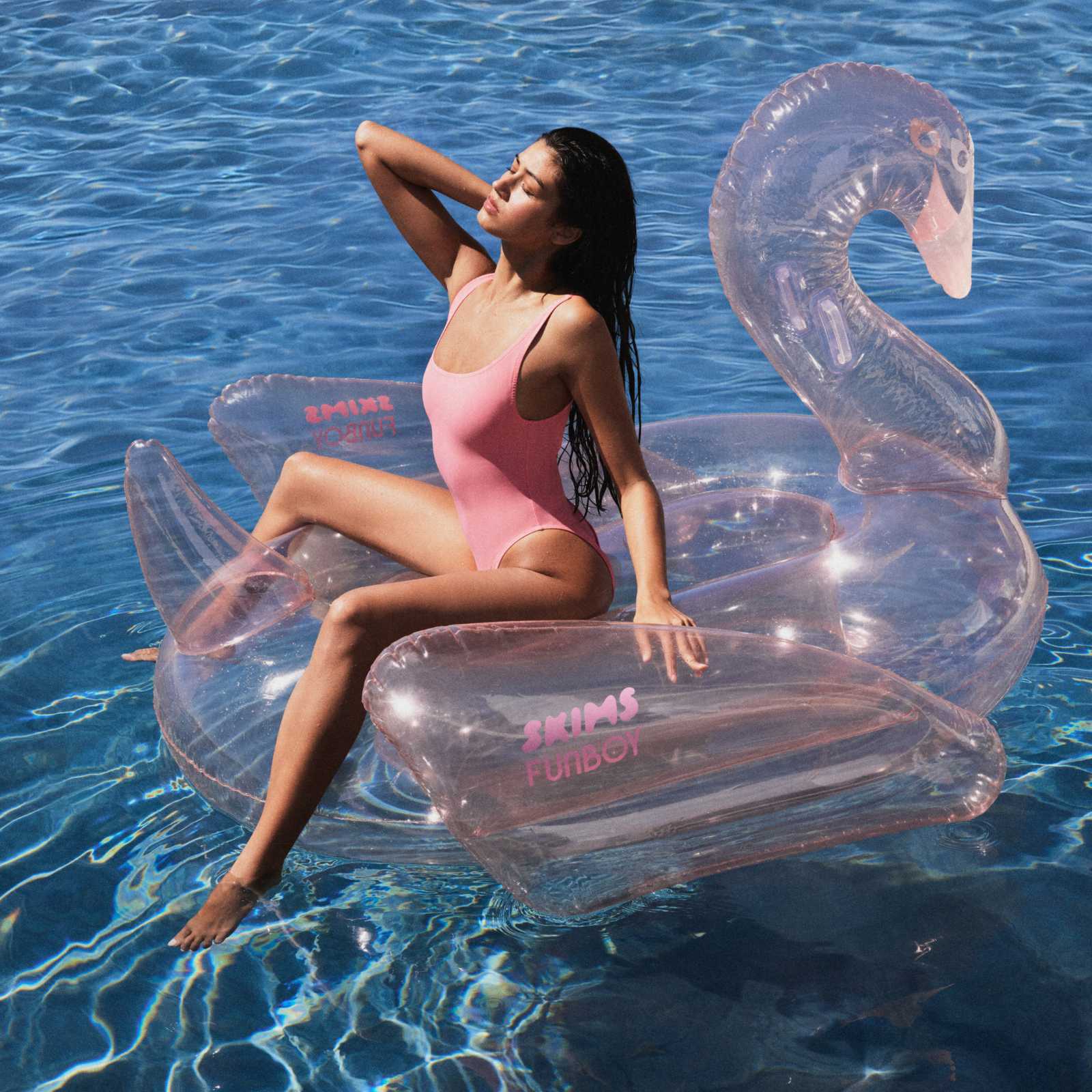 Cherry Blossom Clear Swan Pool Float - Image 4